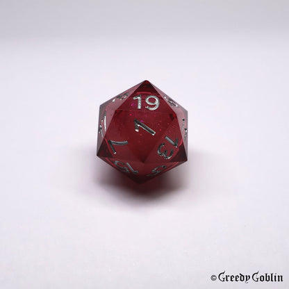 Liquid Core Dice Set Transparent Dark Red with White Liquid Core Powder