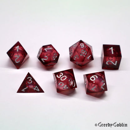 Liquid Core Dice Set Transparent Dark Red with White Liquid Core Powder