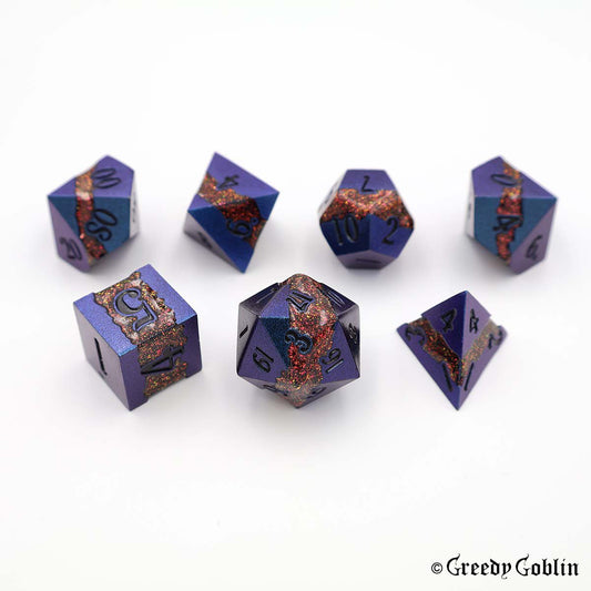 Metal Polydice Set (Blue Oil with Orange Mica)