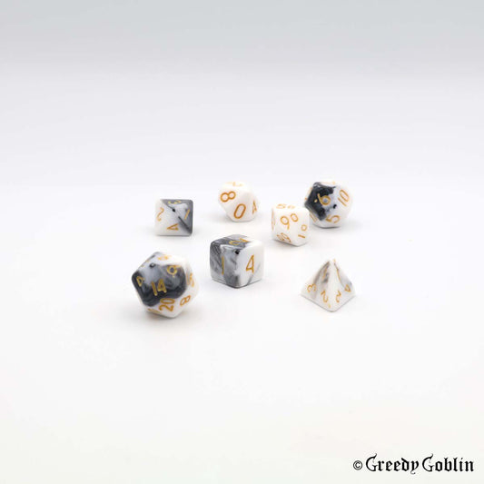 Mini Dice Set Marble Two-Tone White Grey