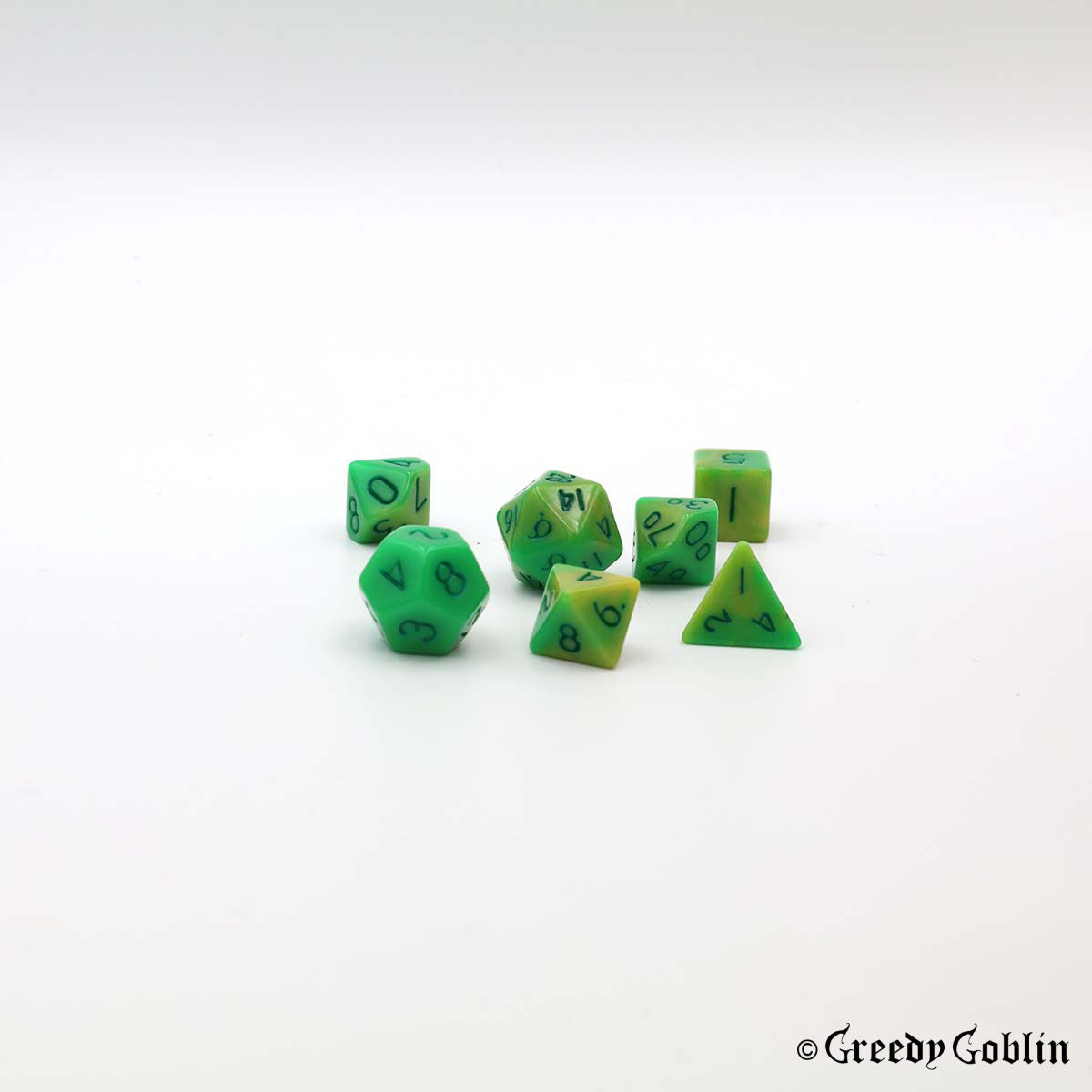 Mini Dice Set Marble Two-Tone Green Yellow