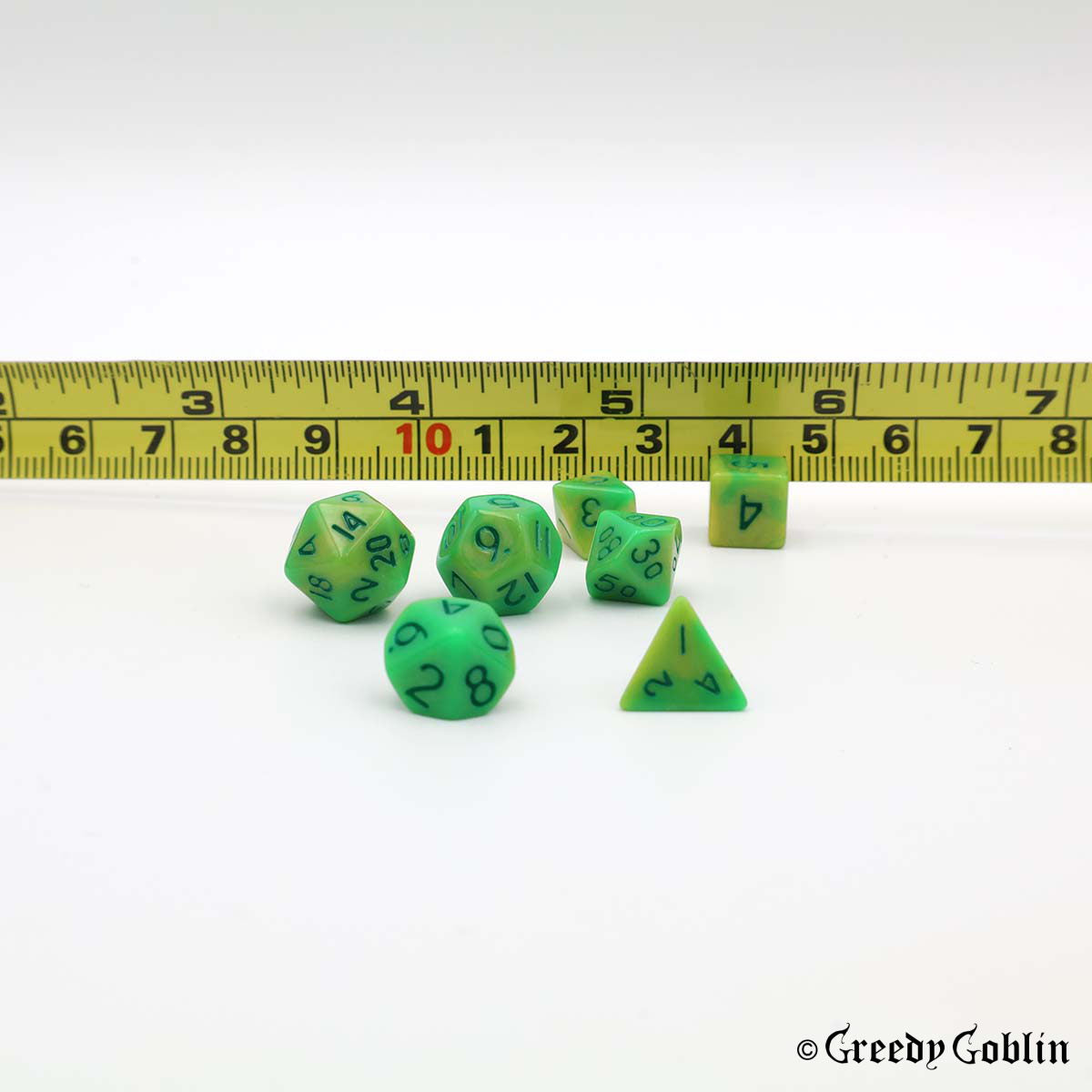 Mini Dice Set Marble Two-Tone Green Yellow