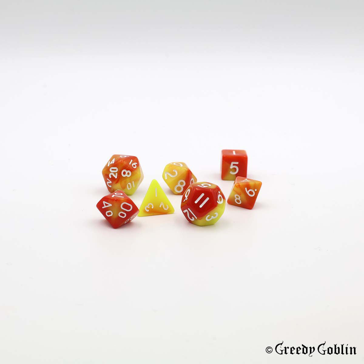 Mini Dice Set Marble Two-Tone Orange Yellow