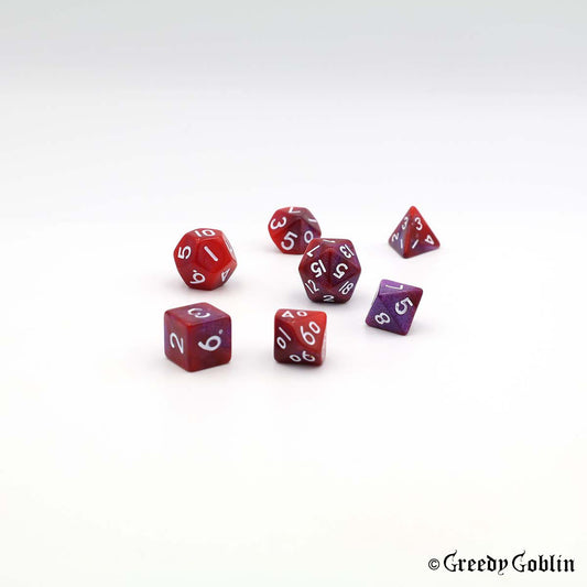 Mini Dice Set Marble Two-Tone Red Purple