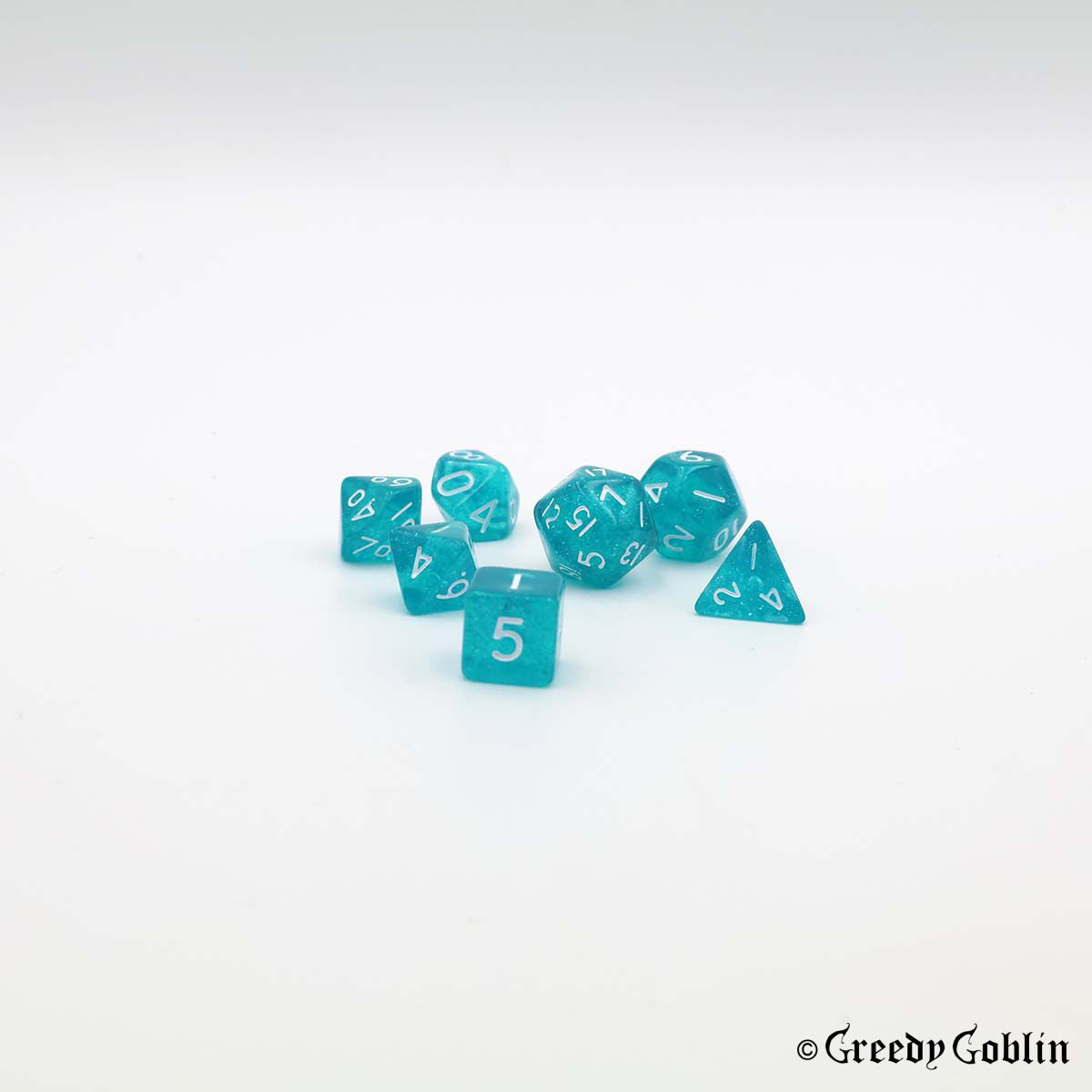 Mini Dice Set Transparent Blue with Shiny Dust