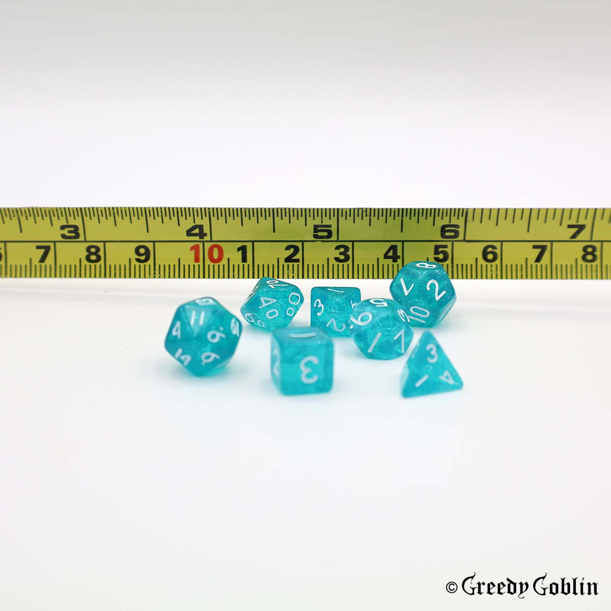 Mini Dice Set Transparent Blue with Shiny Dust