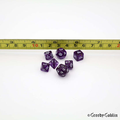 Mini Dice Set Transparent Purple with Shiny Flakes