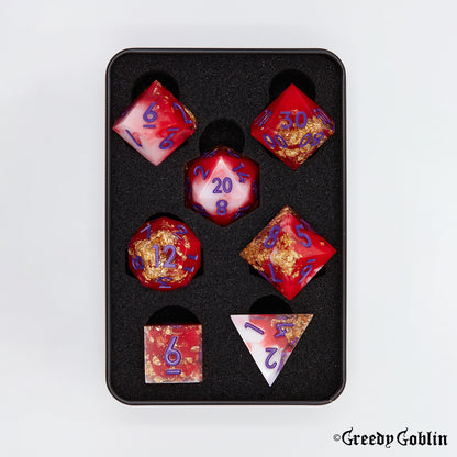 Sharp Polydice Set (Cloudy Red / Gold flakes)