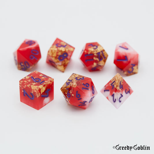 Sharp Polydice Set (Cloudy Red / Gold flakes)