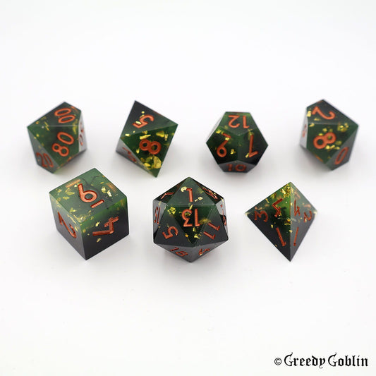 Sharp Polydice Set (Dark Green Smoke with Gold Flakes)