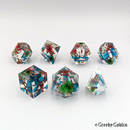 Sharp Polydice Set (Transparent Multicolored Flowers)