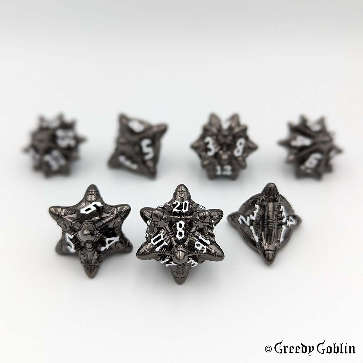 Metal Polydice Set (Gunmetal with White numbers)