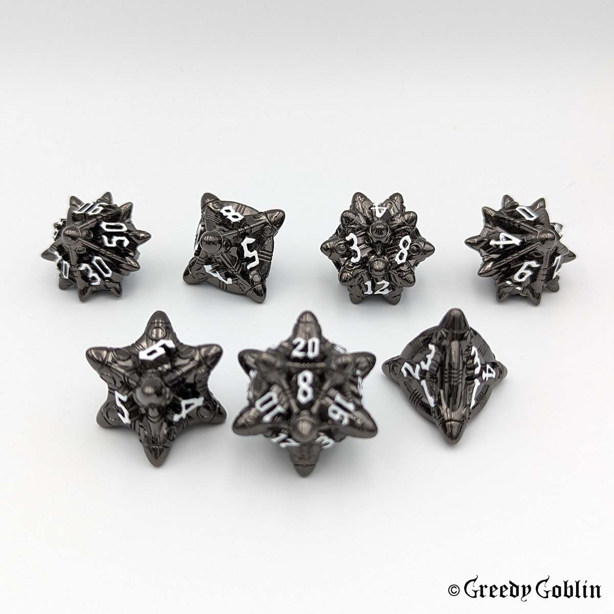 Metal Polydice Set (Gunmetal with White numbers)