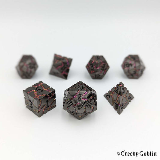 Metal Polydice Set (Gunmetal with Pink Red Mica Veins)