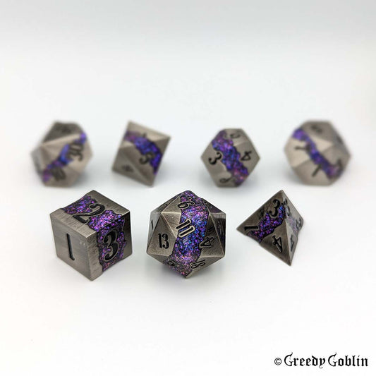 Metal Polydice Set (Brushed Metal with Purple Blue Mica)