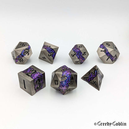 Metal Polydice Set (Brushed Metal with Purple Blue Mica)