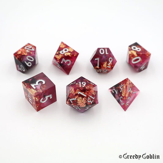 Sharp Polydice Set (Dark Red and Pink Smoke with Gold Flakes)