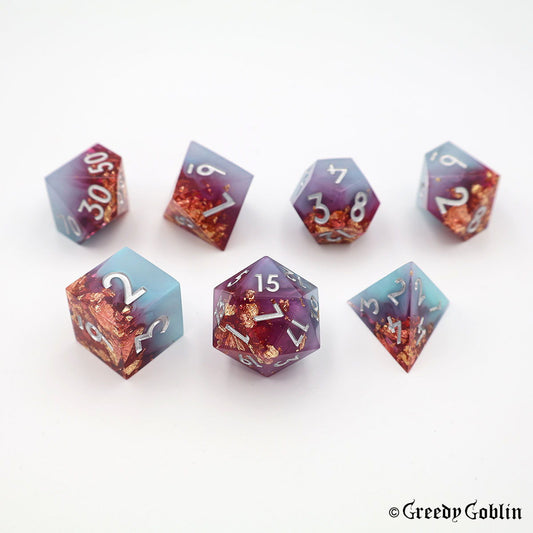 Sharp Polydice Set (Grey Red Smoke with Gold Flakes)