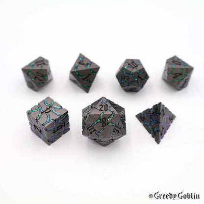 Metal Polydice Set (Gunmetal with Green Mica Veins)