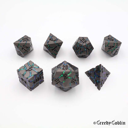 Metal Polydice Set (Gunmetal with Green Mica Veins)