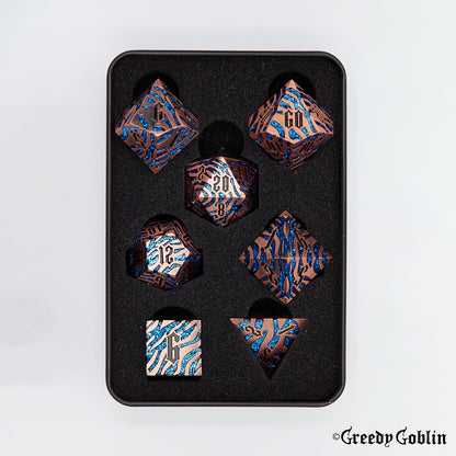 Metal Polydice Set (Copper with Blue Tiger Stripes)