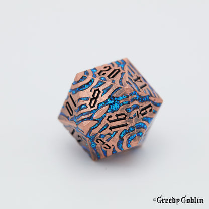 Metal Polydice Set (Copper with Blue Tiger Stripes)