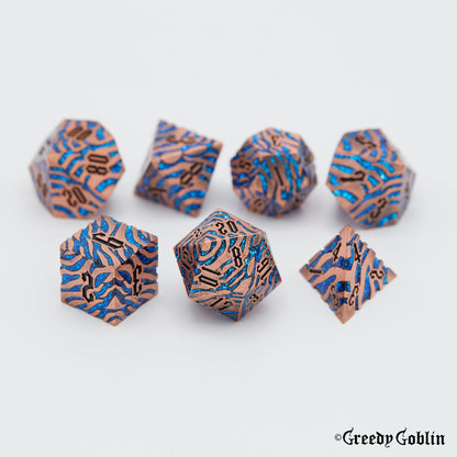 Metal Polydice Set (Copper with Blue Tiger Stripes)