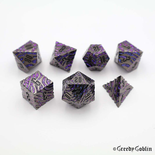 Metal Polydice Set (Black with Purple Tiger Stripes)