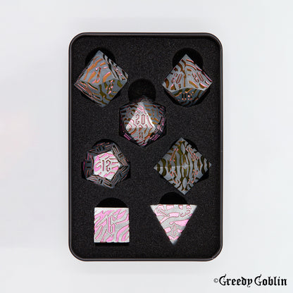 Metal Polydice Set (Metal with Pink Oil Tiger Stripes)